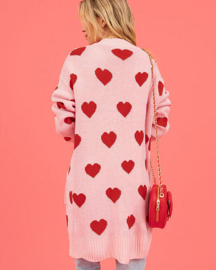 Heart Graphic Open Front Cardigan with Pockets