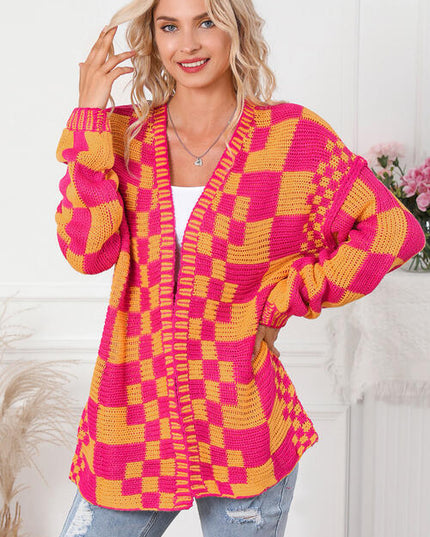 Contrast Exposed Seam Open Front Cardigan
