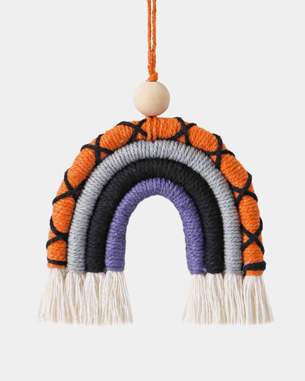 Fringe Macrame Rainbow Shape Wood Bead Cotton Keychain