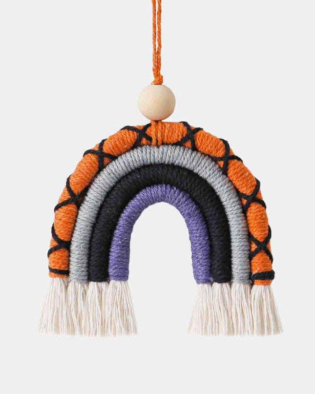 Fringe Macrame Rainbow Shape Wood Bead Cotton Keychain