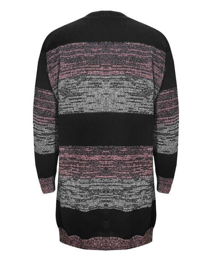 Striped Open Front Long Sleeve Cardigan with Pockets