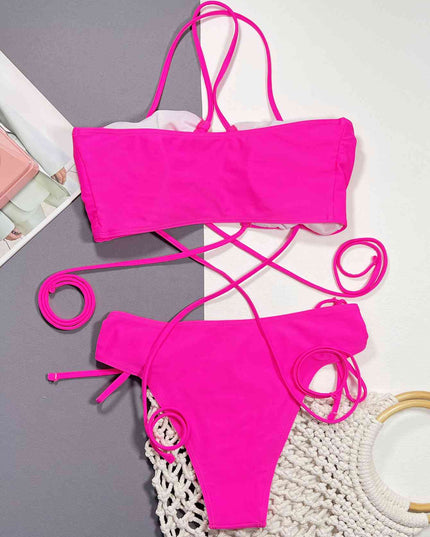 Halter Neck Drawstring Detail Bikini Set