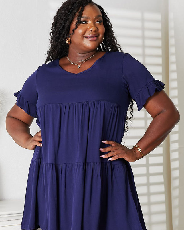 Double Take V-Neck Flounce Sleeve Tiered Dress