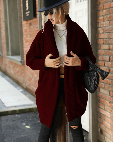 Open Front Hooded Teddy Coat