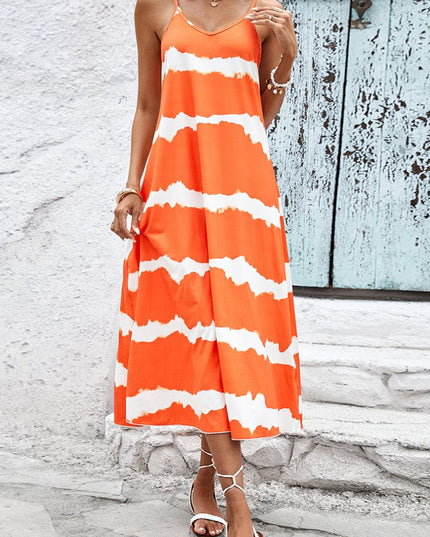 Contrast V-Neck Spaghetti Strap Midi Dress