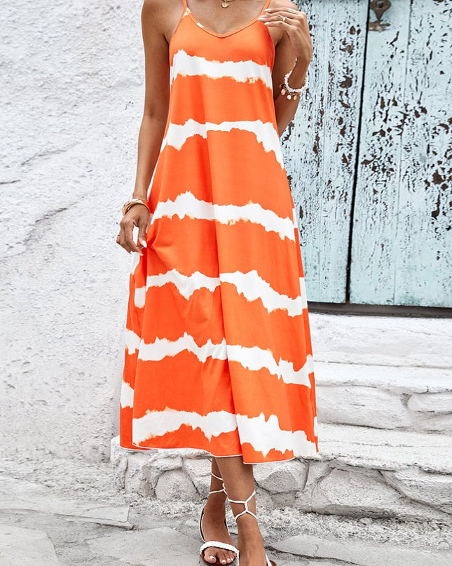 Contrast V-Neck Spaghetti Strap Midi Dress