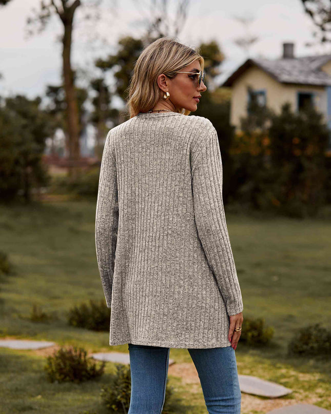 Ribbed Button-Up Cardigan with Pockets