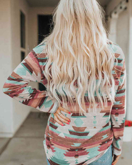 Printed Button Up Long Sleeve Shirt