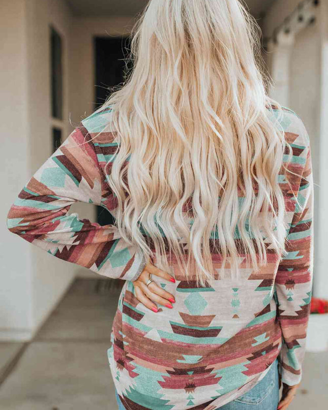 Printed Button Up Long Sleeve Shirt