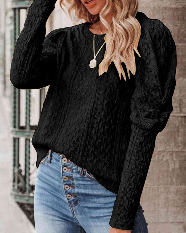 Round Neck Puff Sleeve Knit Top