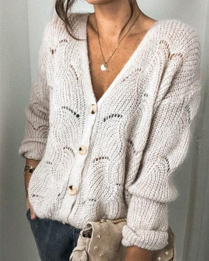 Openwork Button Up Long Sleeve Cardigan
