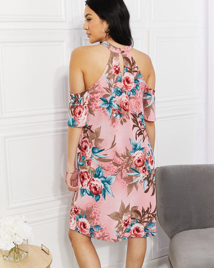 Sew In Love Full Size Fresh-Cut Flowers Cold-Shoulder Dress