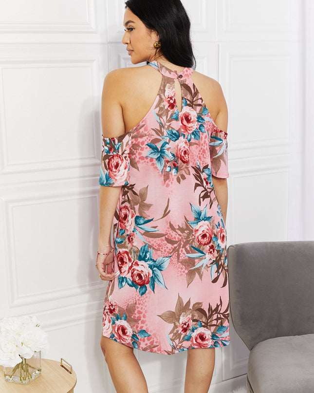 Sew In Love Full Size Fresh-Cut Flowers Cold-Shoulder Dress