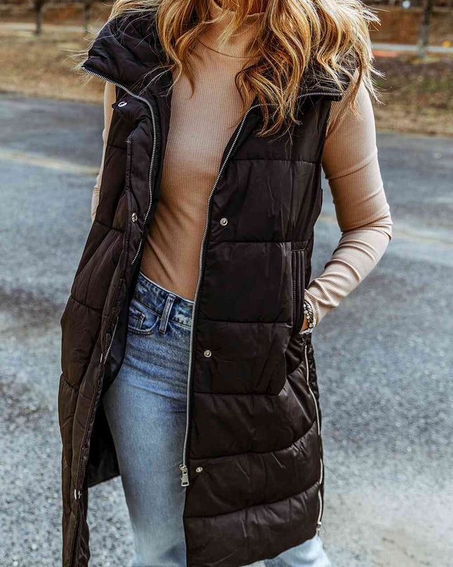 Longline Hooded Sleeveless Puffer Vest