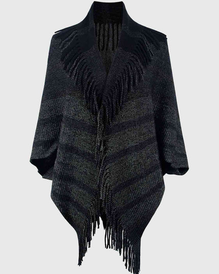 Fringe Detail Open Front Poncho