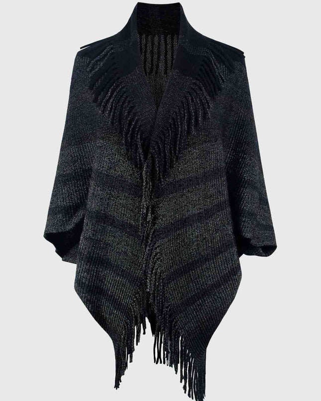 Fringe Detail Open Front Poncho
