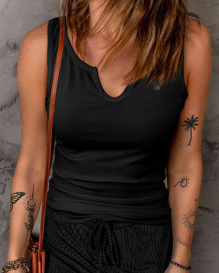 Notched Neck Ribbed Tank Top