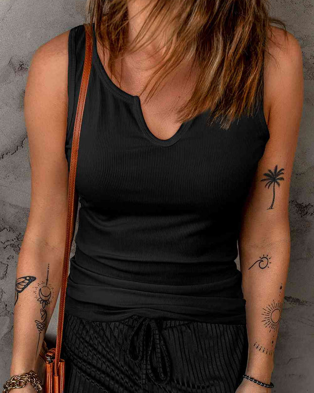 Notched Neck Ribbed Tank Top