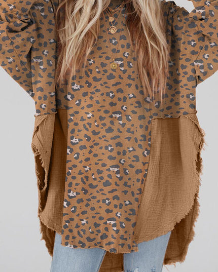 Textured Leopard Dropped Shoulder Blouse