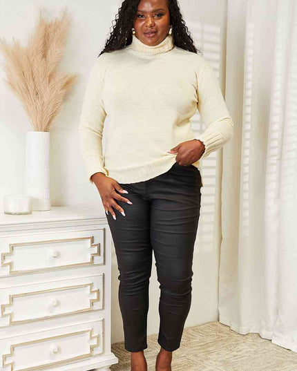Heimish Full Size Long Sleeve Turtleneck Sweater with Side Slit