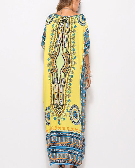 Printed V-Neck Side Slit Maxi Dress