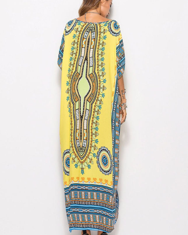 Printed V-Neck Side Slit Maxi Dress
