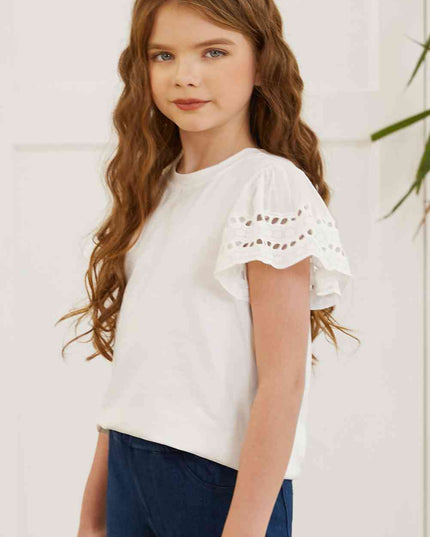 Round Neck Flutter Sleeve T-Shirt