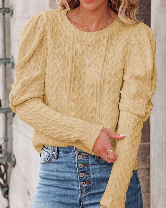 Round Neck Puff Sleeve Knit Top