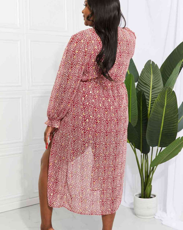 Leopard Tie Waist Flounce Sleeve Cover Up