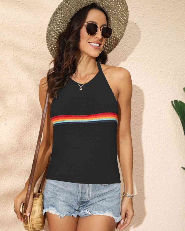 Rainbow Stripe Halter Neck Knit Tank