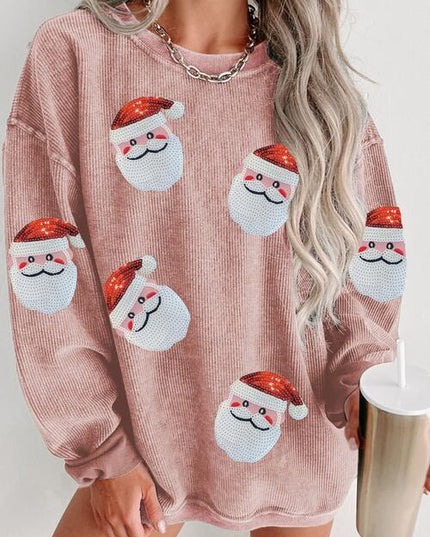 Sequin Santa Patch Ribbed Sweatshirt