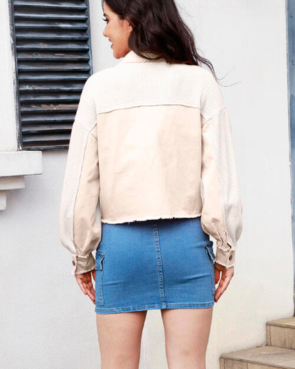 Button Up Raw Hem Long Sleeve Jacket