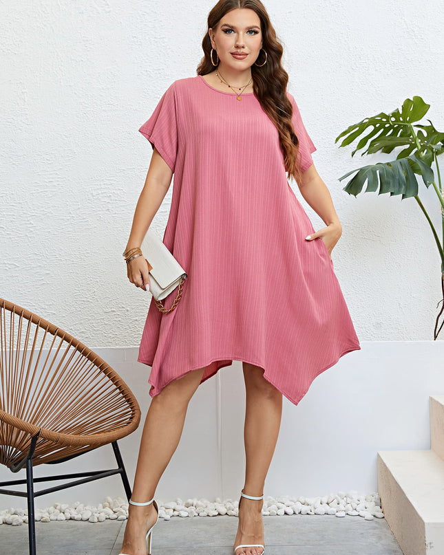 Plus Size Round Neck Handkerchief Hem Dress