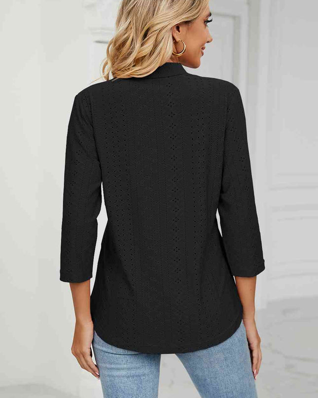 Eyelet Three-Quarter Sleeve Blouse