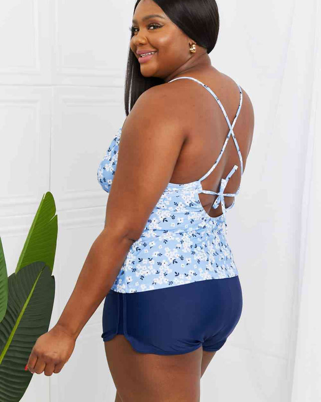 Marina West Swim By The Shore Full Size Two-Piece Swimsuit in Blossom Navy