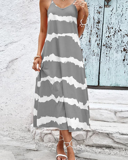 Contrast V-Neck Spaghetti Strap Midi Dress