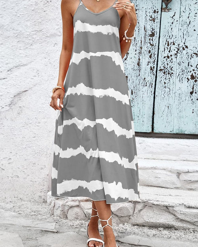 Contrast V-Neck Spaghetti Strap Midi Dress