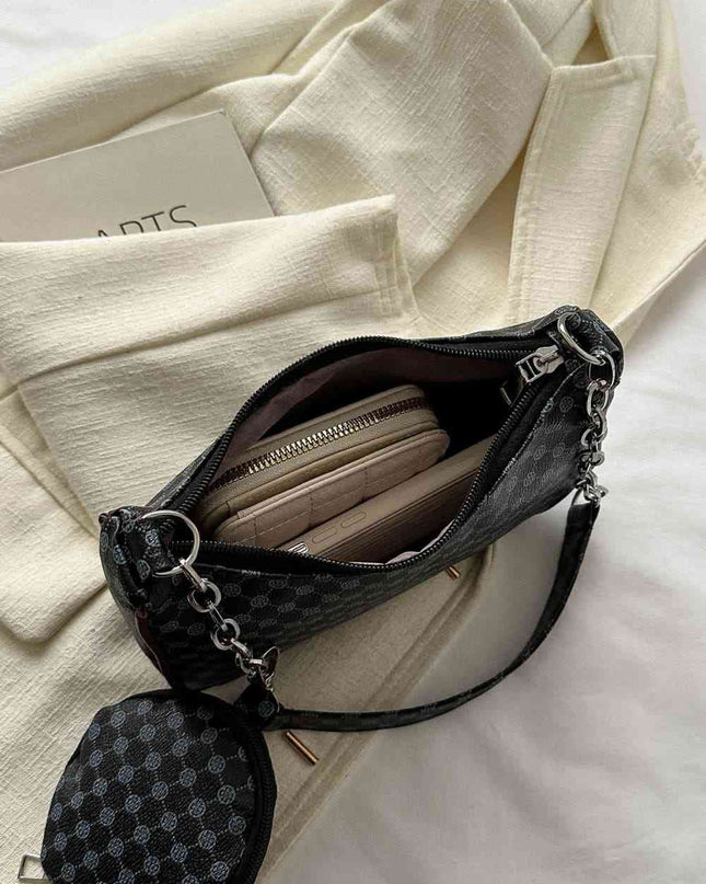 Printed Shoulder Bag and Round Wallet