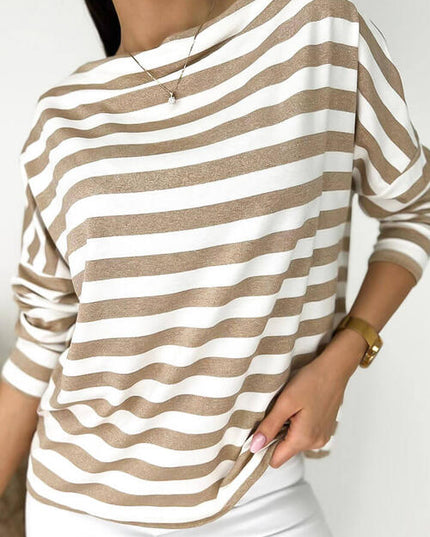 Striped Round Neck Long Sleeve Blouse