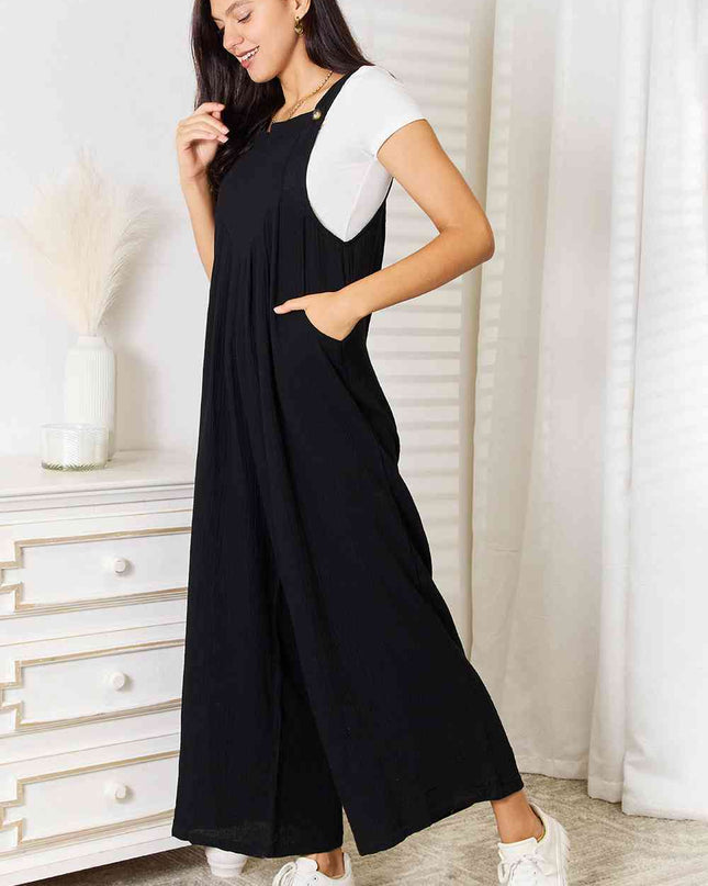 Double Take Full Size Wide Leg Overalls with Pockets