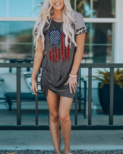US Flag Graphic Twisted Raglan Sleeve Dress