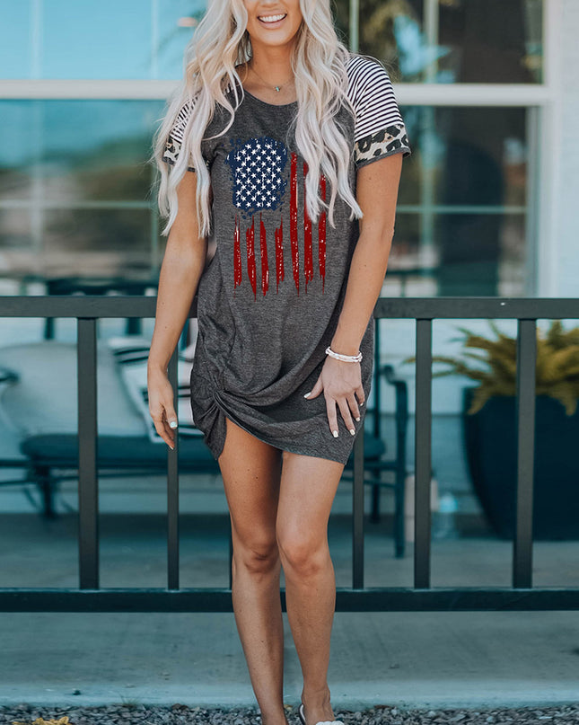 US Flag Graphic Twisted Raglan Sleeve Dress