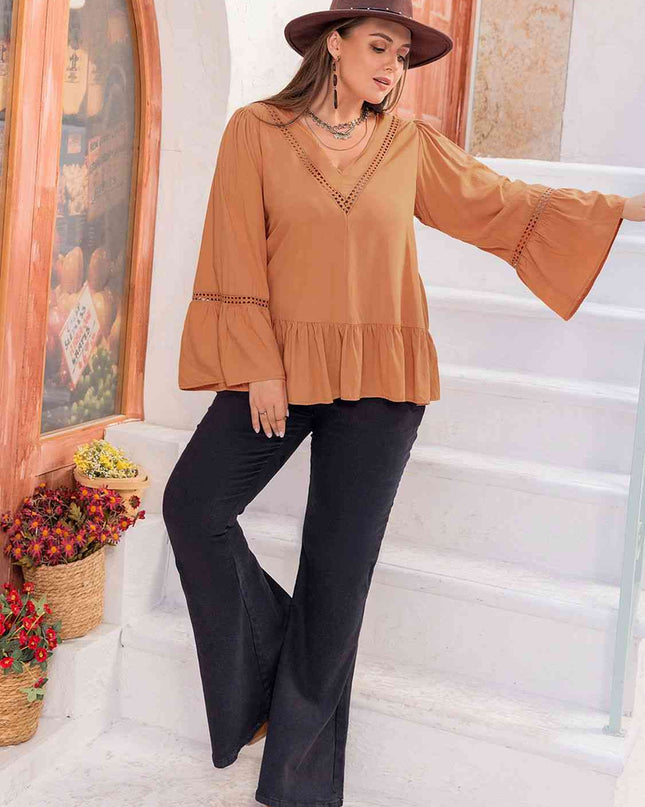 Plus Size V-Neck Peplum Blouse