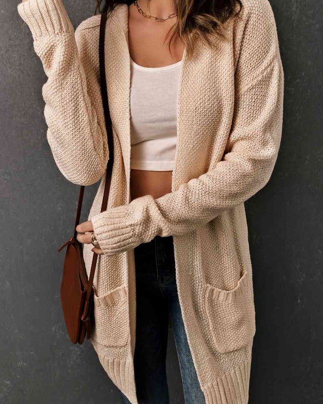 Open Front Hooded Cardigan with Pockets
