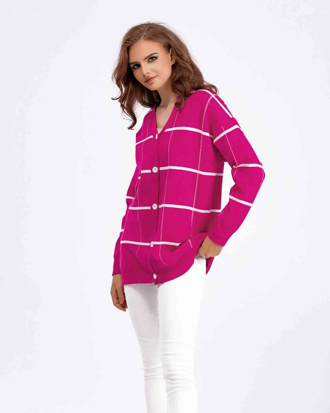 Plaid Button Down Drop Shoulder Cardigan