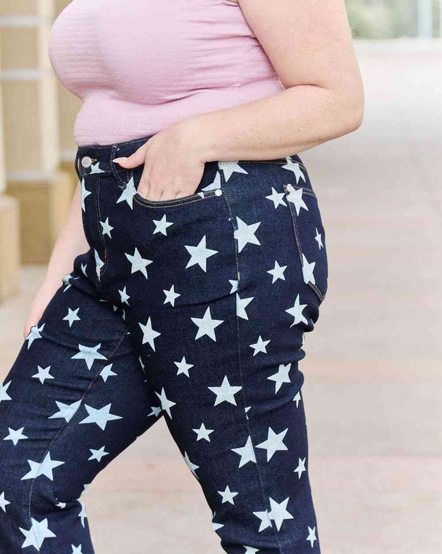 Judy Blue Janelle Full Size High Waist Star Print Flare Jeans