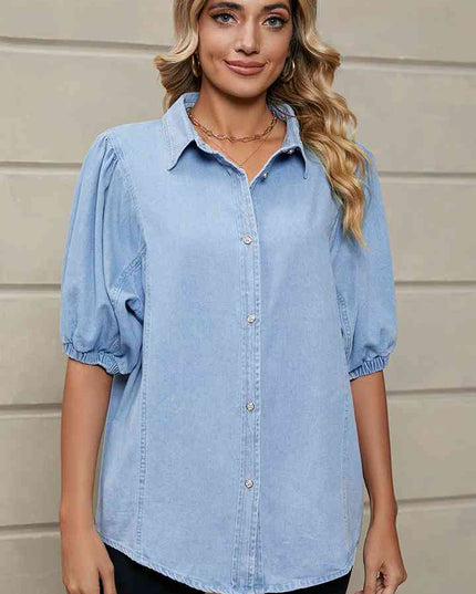 Puff Sleeve Denim Shirt Jacket