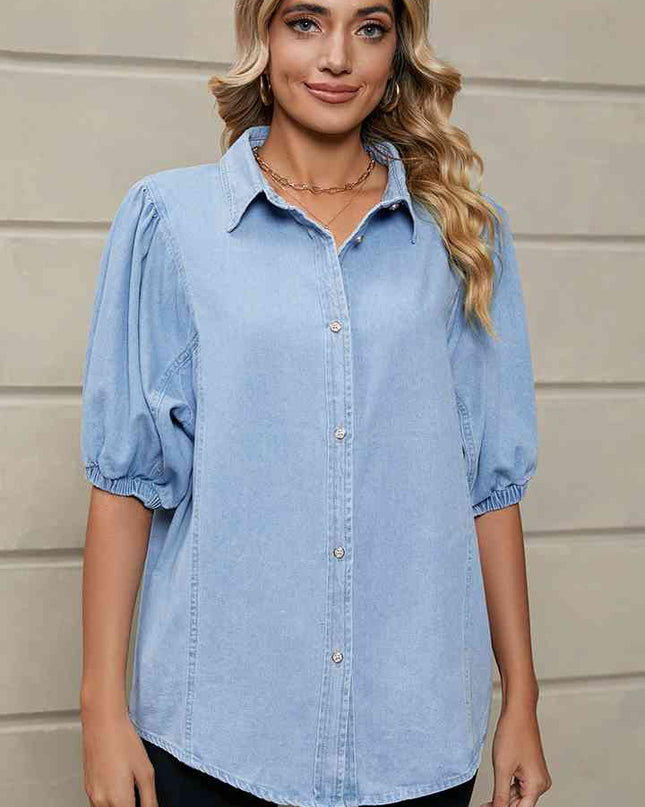 Puff Sleeve Denim Shirt Jacket