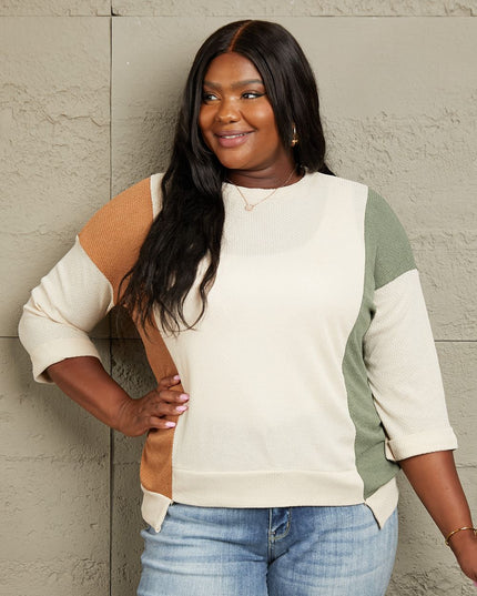 Sew In Love Full Size Tri-Color Pattern Blouse