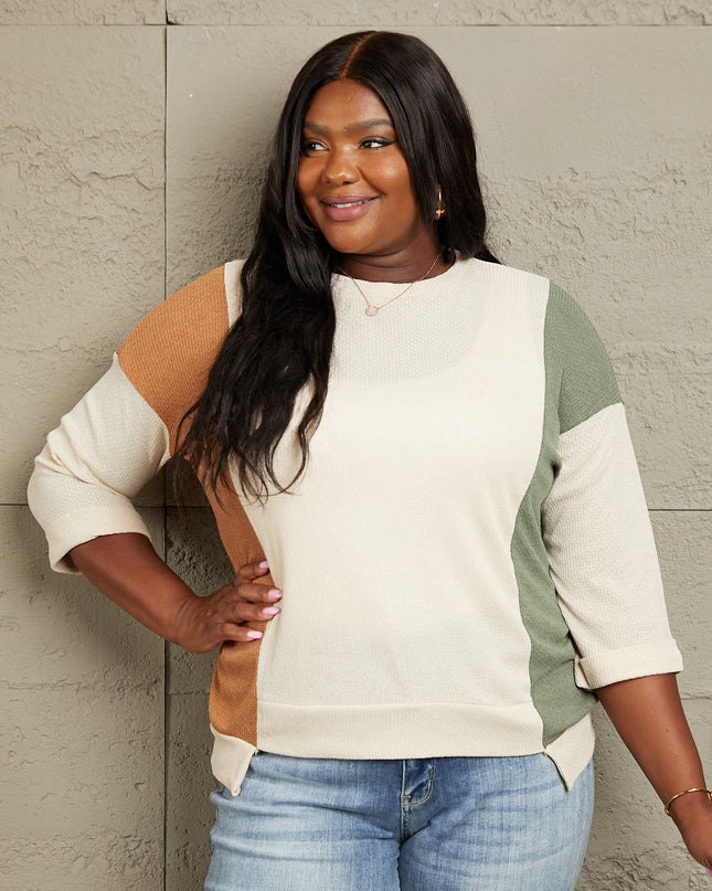 Sew In Love Full Size Tri-Color Pattern Blouse